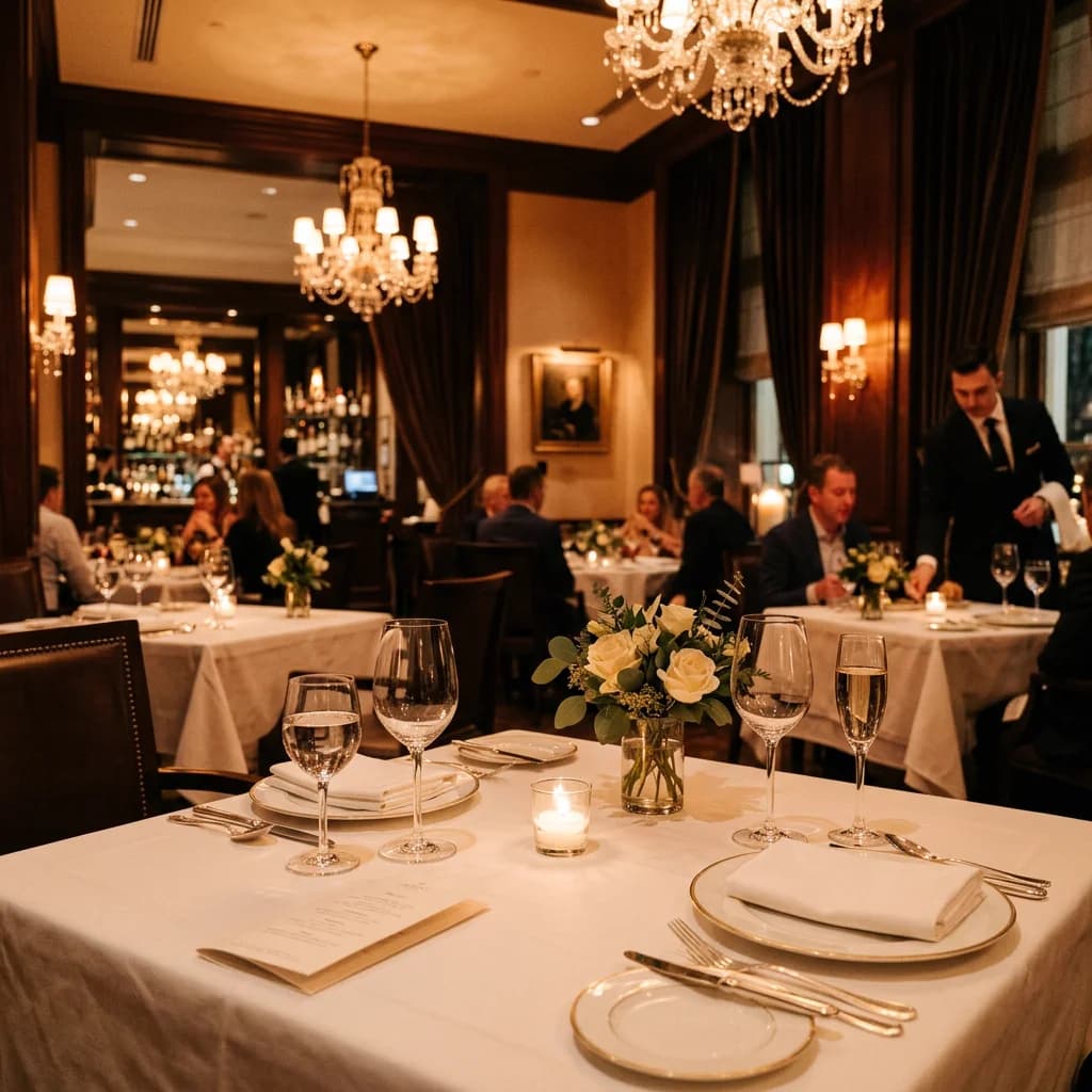 Elegant dining room with candlelit tables